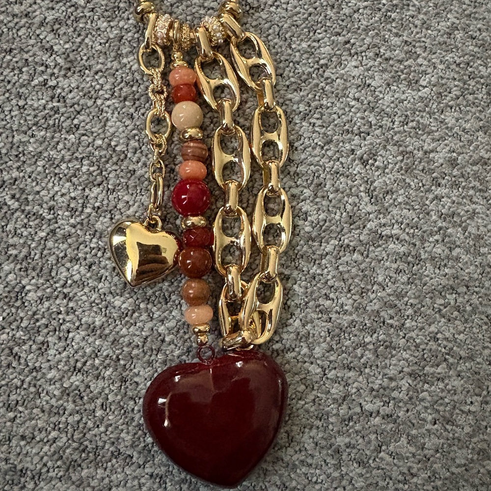 Gold and Red Heart Charm Necklace